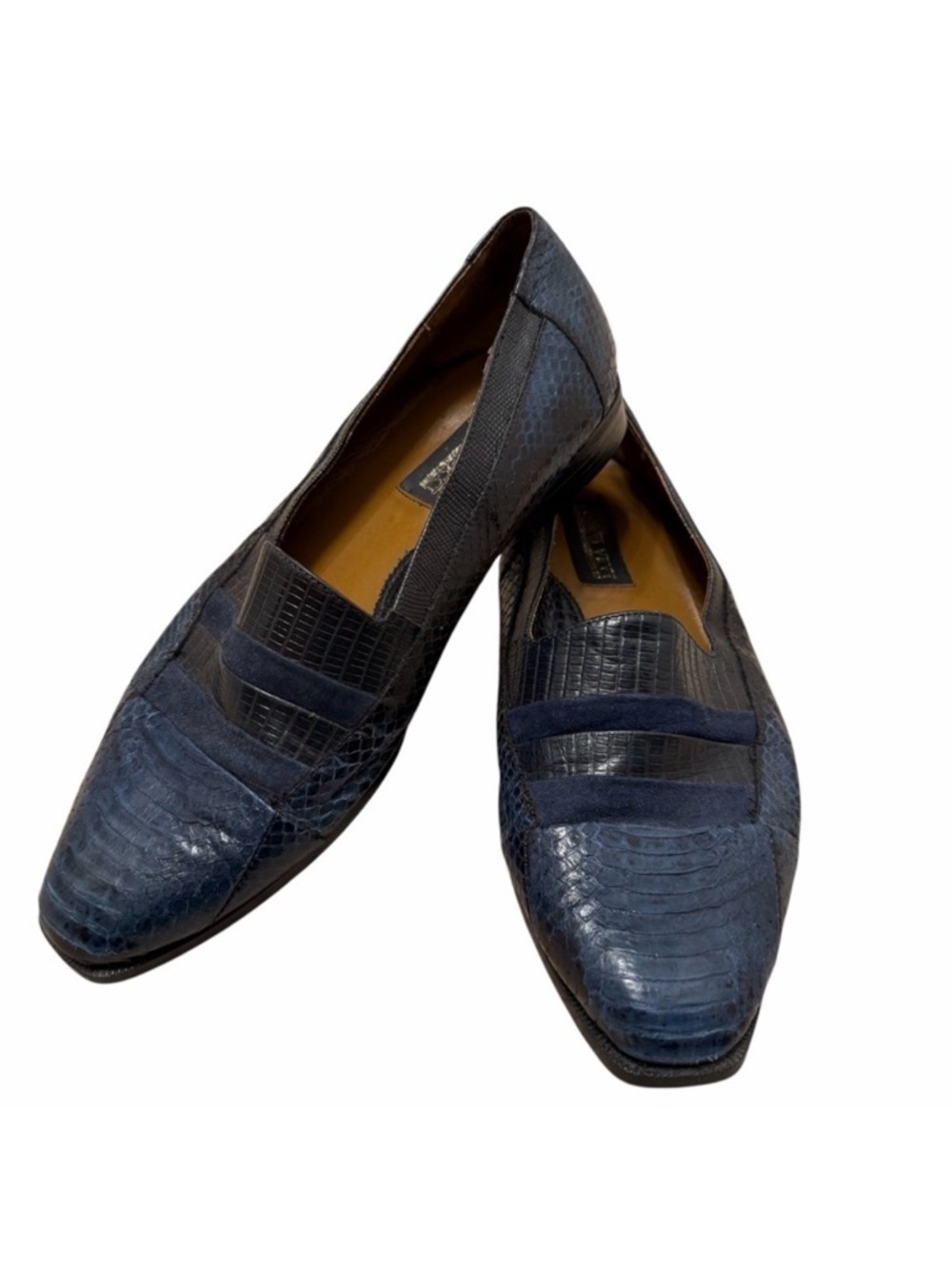 Vintage Marco Vicci Snakeskin Leather Loafers Men’s 9 Blue Funky Preppy Academia